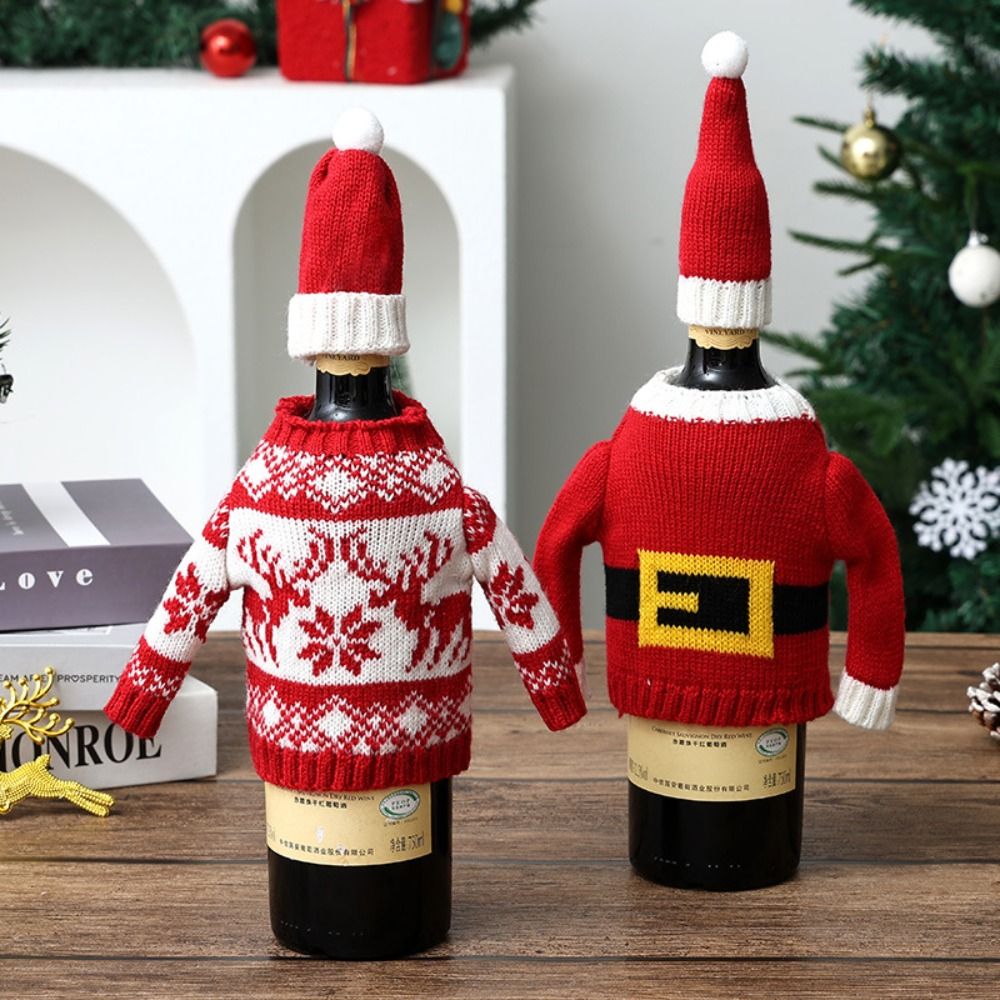Wine Beer Hat - Elk Şarap Şişesi Kılıfı, Kar Tanesi